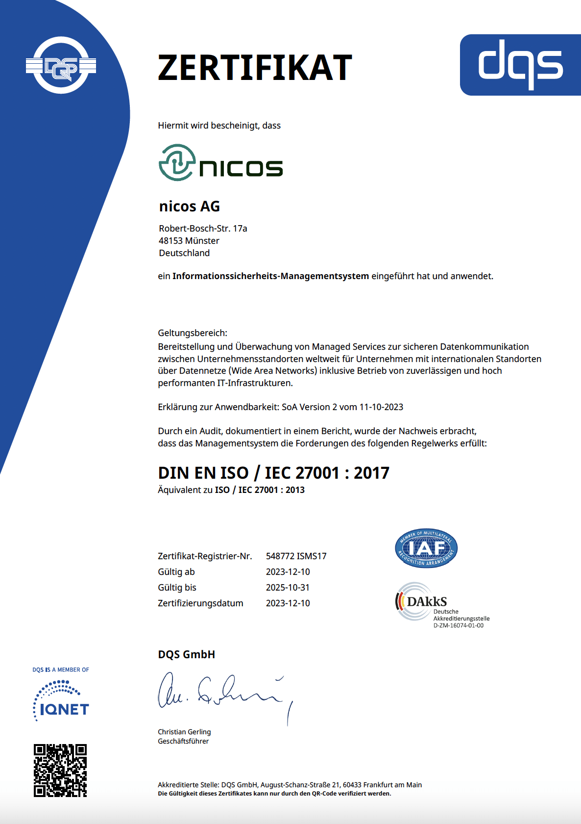 ISO 27001 Zertifizierung für nicos AG – nicos AG