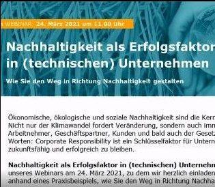 WEBINAR: Nachhaltigkeit als Erfolgsfaktor in (technischen) Unternehmen – nicos AG Webinar Nachhaltigkeit